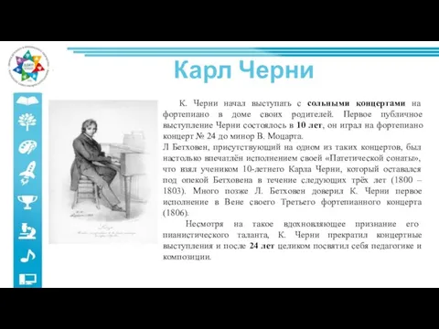 Карл Черни К. Черни начал выступать с сольными концертами на фортепиано