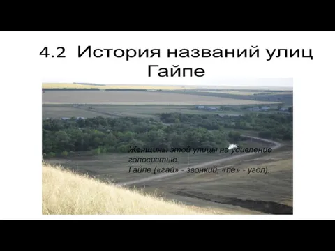 4.2 История названий улиц Гайпе Женщины этой улицы на удивление голосистые.