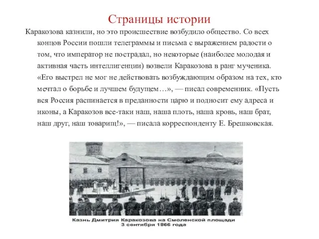 Страницы истории Каракозова казнили, но это происшествие возбудило общество. Со всех