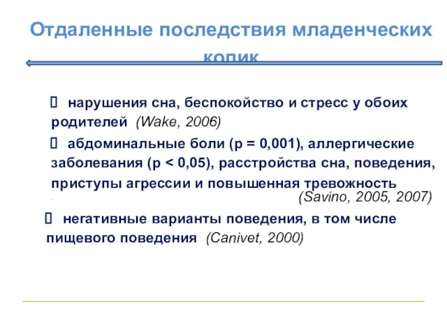 . Отдаленные последствия младенческих колик нарушения сна, беспокойство и стресс у