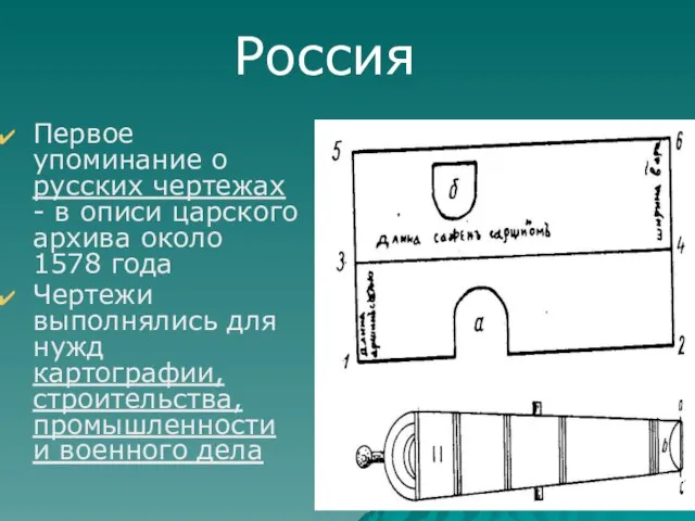 Первое упоминание о русских чертежах - в описи царского архива около