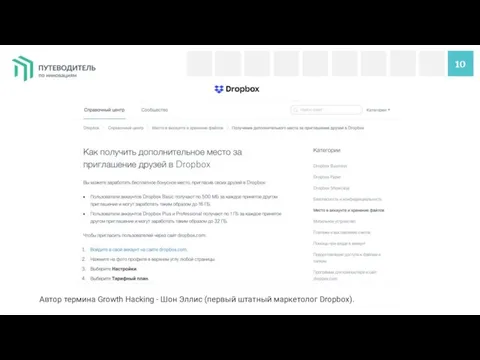 10 Автор термина Growth Hacking - Шон Эллис (первый штатный маркетолог Dropbox).