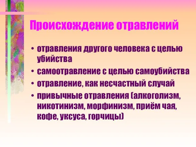 Происхождение отравлений отравления другого человека с целью убийства самоотравление с целью