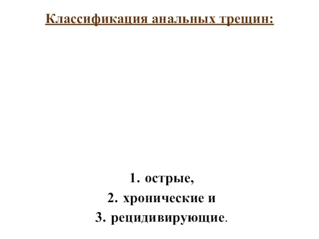 Классификация анальных трещин: острые, хронические и рецидивирующие.