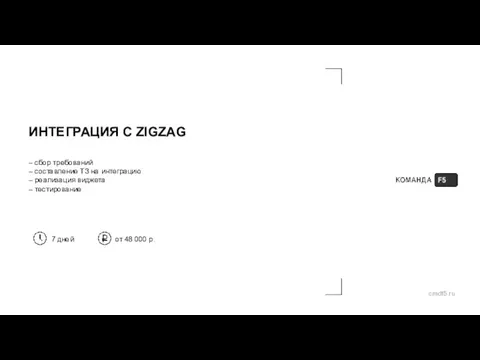 ИНТЕГРАЦИЯ С ZIGZAG – сбор требований – составление ТЗ на интеграцию