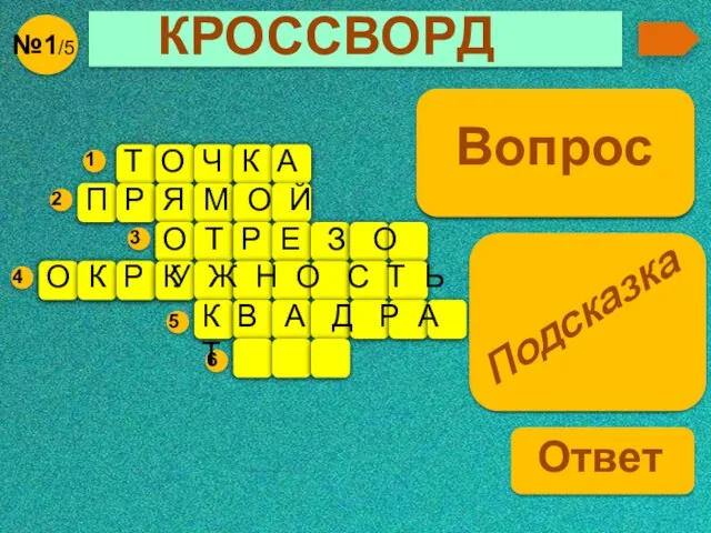 КРОССВОРД К В А Д Р А Т Т О Ч