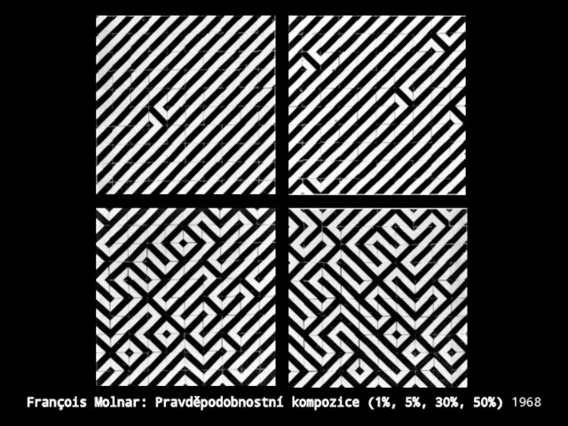 François Molnar: Pravděpodobnostní kompozice (1%, 5%, 30%, 50%) 1968