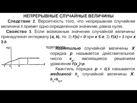 НЕПРЕРЫВНЫЕ СЛУЧАЙНЫЕ ВЕЛИЧИНЫ Следствие 2. Вероятность того, что непрерывная случайная величина