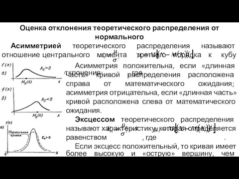 Оценка отклонения теоретического распределения от нормального Асимметрией теоретического распределения называют отношение