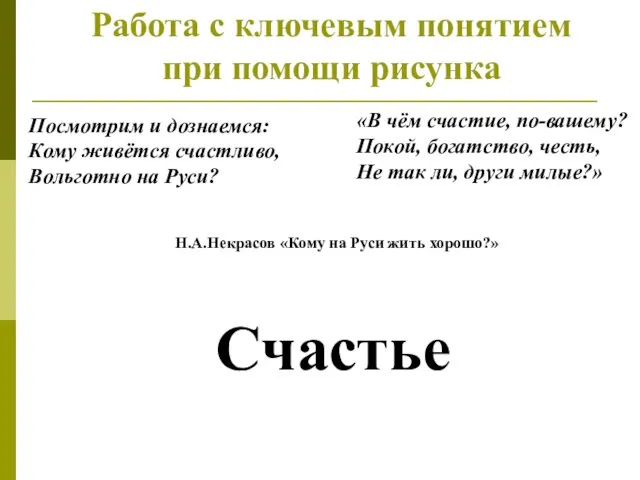 Работа с ключевым понятием при помощи рисунка Посмотрим и дознаемся: Кому