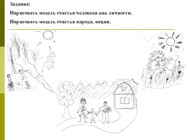 Задание: Нарисовать модель счастья человека как личности. Нарисовать модель счастья народа, нации.