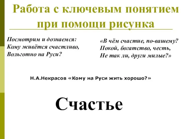 Работа с ключевым понятием при помощи рисунка Посмотрим и дознаемся: Кому