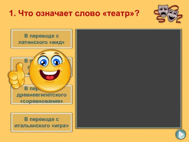 В переводе с греческого «зрелище» В переводе с древнеегипетского «соревнование» В