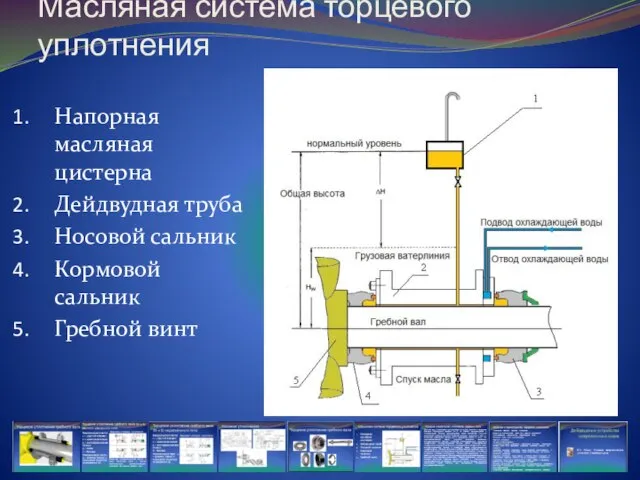 Масляная система торцевого уплотнения Напорная масляная цистерна Дейдвудная труба Носовой сальник Кормовой сальник Гребной винт