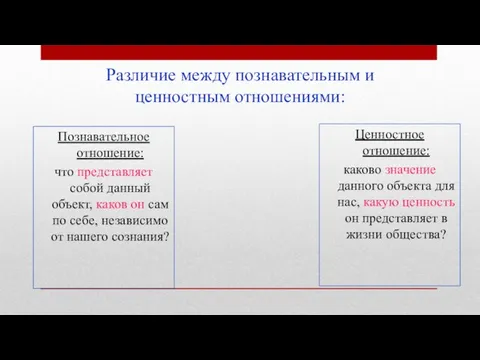 Различие между познавательным и ценностным отношениями: Познавательное отношение: что представляет собой