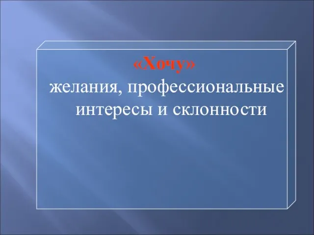 «Хочу» желания, профессиональные интересы и склонности