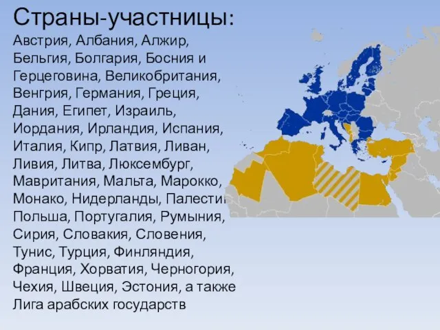 Страны-участницы: Австрия, Албания, Алжир, Бельгия, Болгария, Босния и Герцеговина, Великобритания, Венгрия,