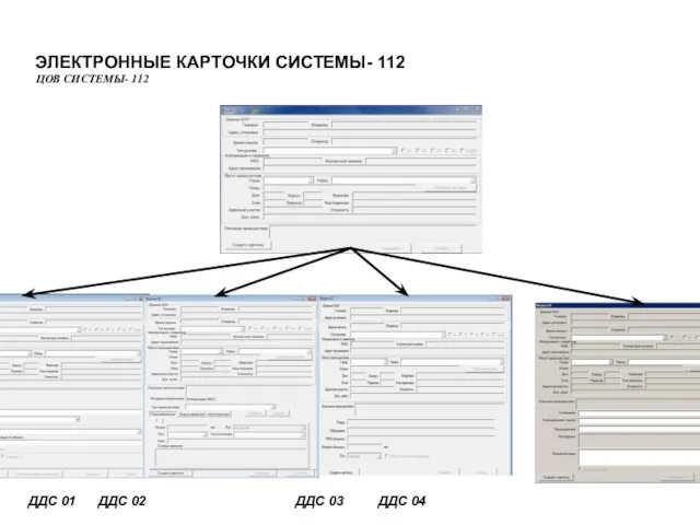 ЭЛЕКТРОННЫЕ КАРТОЧКИ СИСТЕМЫ- 112 ЦОВ СИСТЕМЫ- 112 ДДС 01 ДДС 02 ДДС 03 ДДС 04