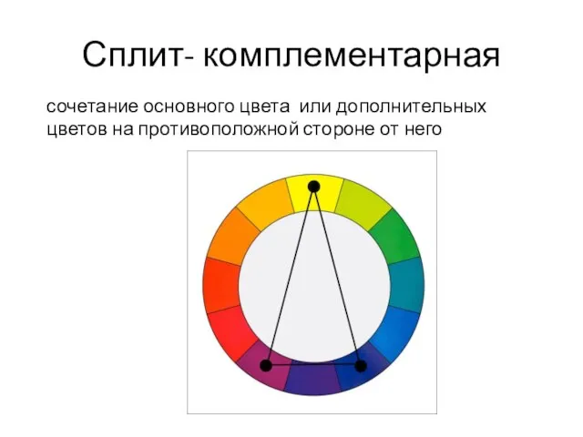 Сплит- комплементарная сочетание основного цвета или дополнительных цветов на противоположной стороне от него