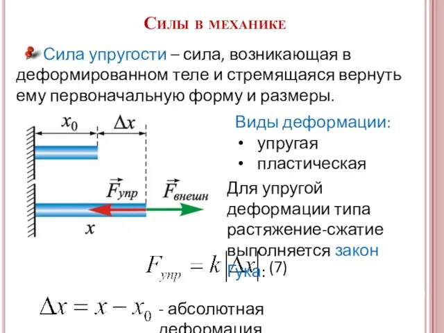 Сила упругости – сила, возникающая в деформированном теле и стремящаяся вернуть