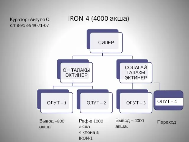 IRON-4 (4000 акша) ОЛУТ – 4 Вывод –800акша Реф-е 1000 акша