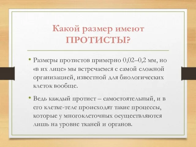 Какой размер имеют ПРОТИСТЫ? Размеры протистов примерно 0,02–0,2 мм, но «в