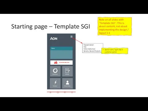 Starting page – Template SGI Passwort ändern FAQ Farbe (hell/dunkel) Sprache