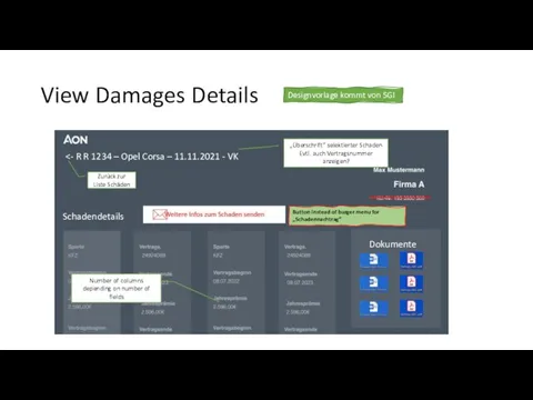 View Damages Details Designvorlage kommt von SGI Number of columns depending