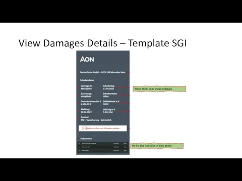 View Damages Details – Template SGI These fields shall show in