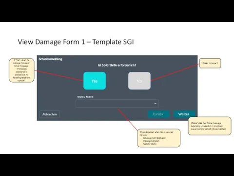 View Damage Form 1 – Template SGI Fahrzeug - Schritt 1