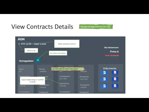 View Contracts Details Designvorlage kommt von SGI Layout depending on number