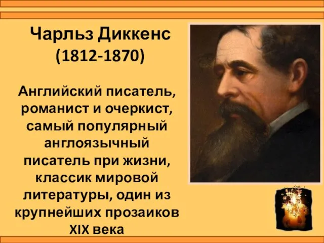 Чарльз Диккенс (1812-1870) Английский писатель, романист и очеркист, самый популярный англоязычный