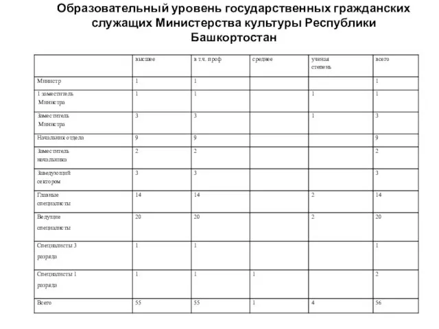 Образовательный уровень государственных гражданских служащих Министерства культуры Республики Башкортостан