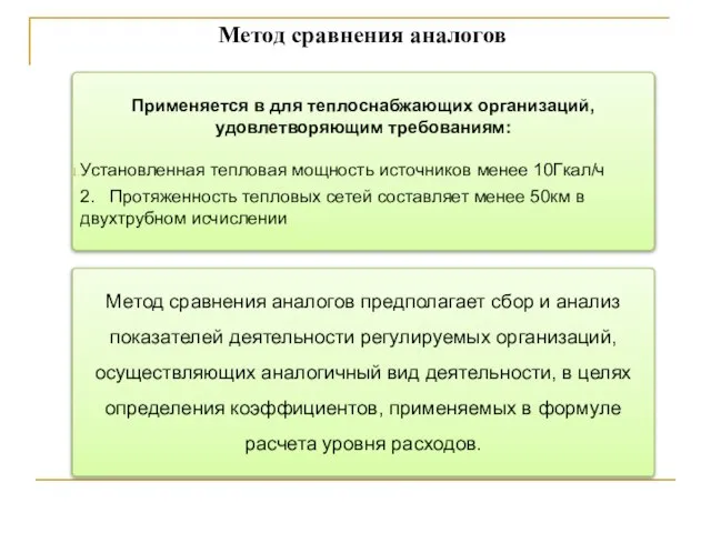 Метод сравнения аналогов Метод сравнения аналогов предполагает сбор и анализ показателей