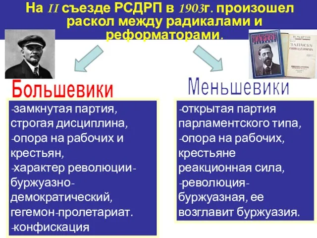 На II съезде РСДРП в 1903г. произошел раскол между радикалами и