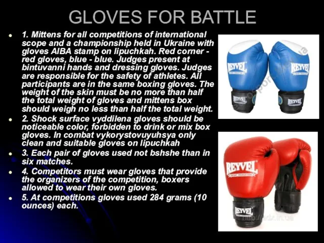 GLOVES FOR BATTLE 1. Mittens for all competitions of international scope