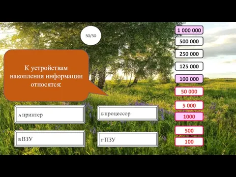 1 000 000 Г ПЗУ В ВЗУ Б процессор А принтер