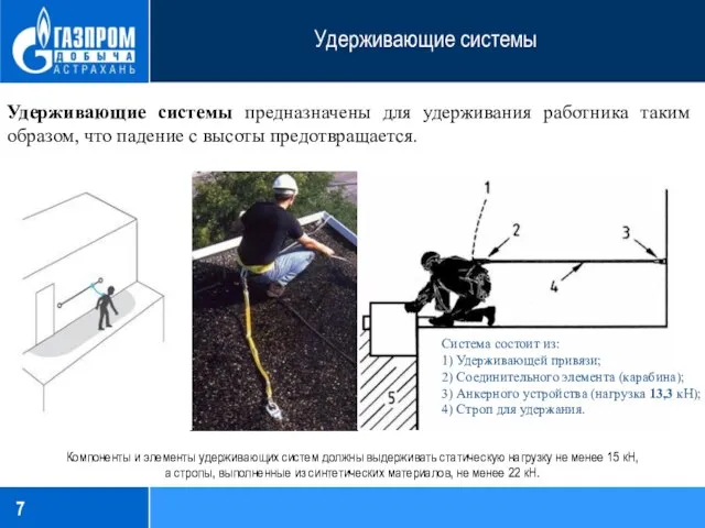 Удерживающие системы Удерживающие системы предназначены для удерживания работника таким образом, что