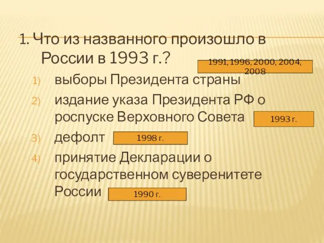 1. Что из названного произошло в России в 1993 г.? выборы