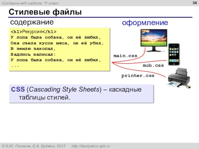 Стилевые файлы содержание оформление Рекурсия У попа была собака, он её