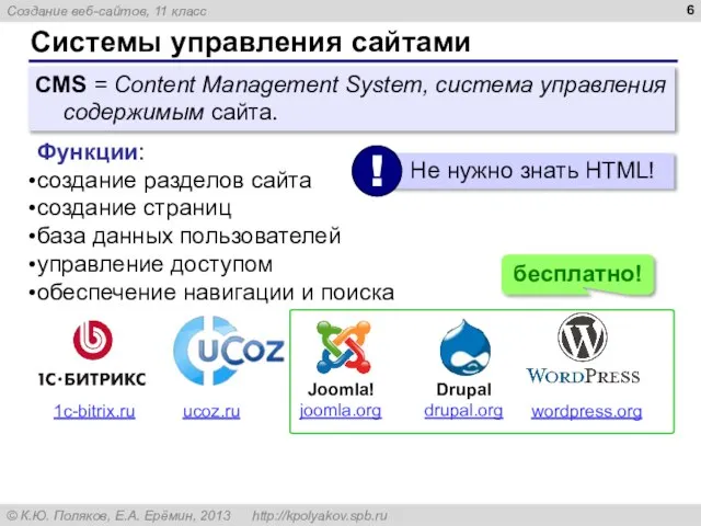 Системы управления сайтами CMS = Content Management System, система управления содержимым