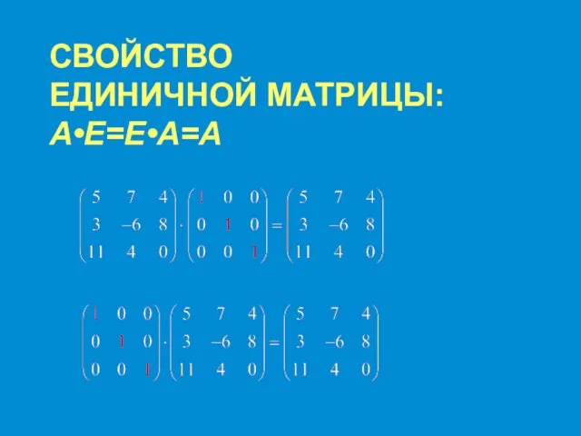 СВОЙСТВО ЕДИНИЧНОЙ МАТРИЦЫ: A•E=E•A=A