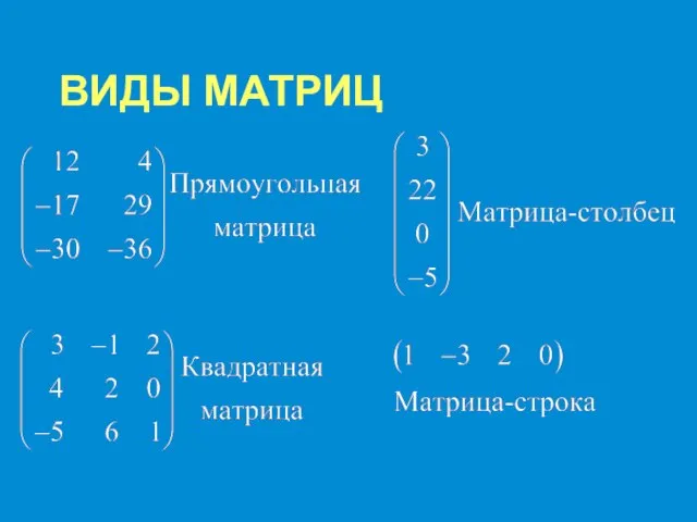 ВИДЫ МАТРИЦ