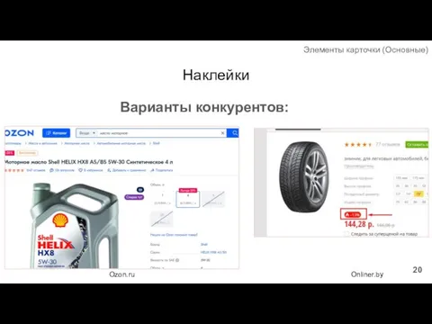 Наклейки Элементы карточки (Основные) Варианты конкурентов: Ozon.ru Onliner.by