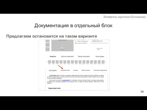 Документация в отдельный блок Предлагаем остановится на таком варианте Элементы карточки (Основные)