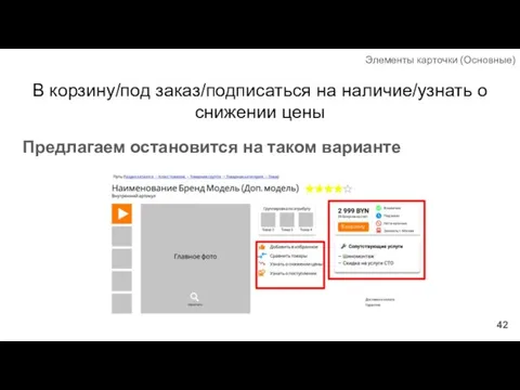 В корзину/под заказ/подписаться на наличие/узнать о снижении цены Предлагаем остановится на таком варианте Элементы карточки (Основные)