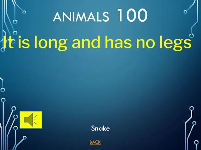 ANIMALS 100 BACK Snake It is long and has no legs