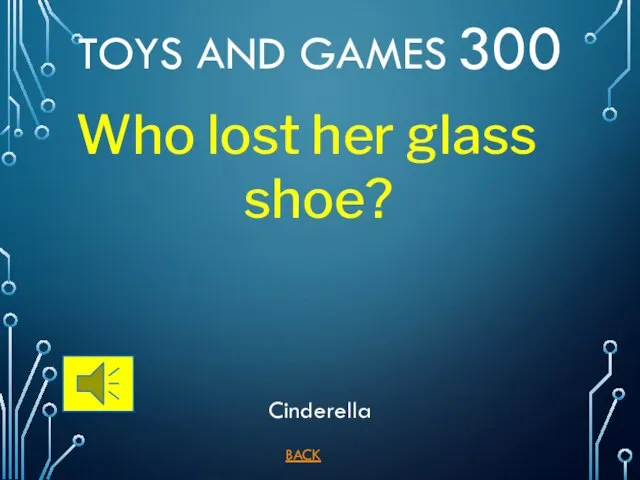 BACK Cinderella TOYS AND GAMES 300 Who lost her glass shoe?