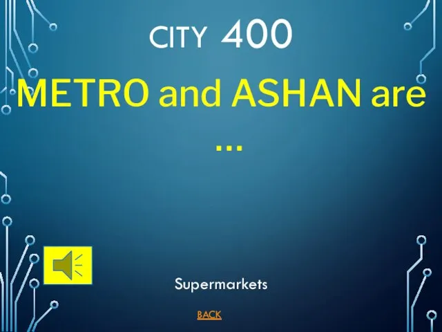 BACK Supermarkets CITY 400 METRO and ASHAN are …