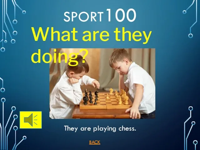 SPORT100 BACK They are playing chess. What are they doing?